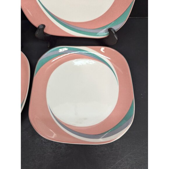 Sango Quadrille Pinwheel Pink 5206 Square 7 9/16" Salad Plate Set of 4 - Picture 5 of 9